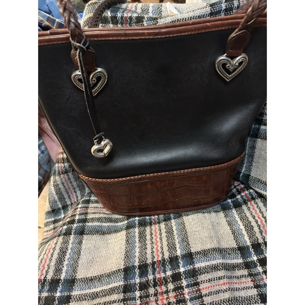 Brighton Women's Leather Bucket‎ Purse Black & Brown Faux Animal Print Pockets - Picture 10 of 10